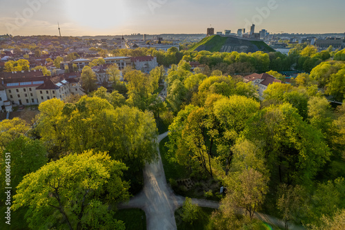 Aerial spring view of Bernardine Garden, Vilnius old town, Lithuania