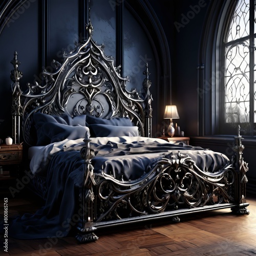  gothic style bed frame with ornate metalwork k uhd very detaile photo