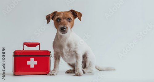 Jack Russell Terrier Beside First Aid Kit Looking Attentive  Therapy Dog