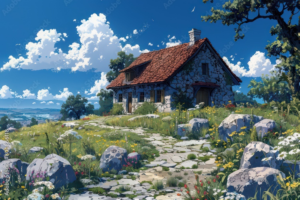 tourist house in a rural space with blue sky