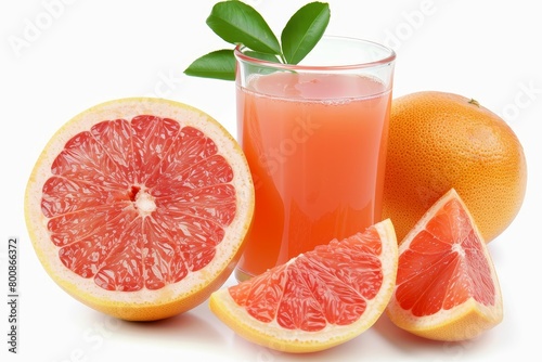 Fresh fruit isolated on white background with grapefruit juice