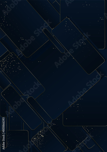 Elegant abstract dark blue background with golden line and dots