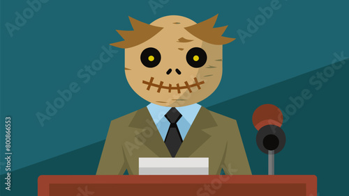 With a twisted grinning face made of burlap and sunken black button eyes the scarecrow news anchor delivered a report on the latest political scandal.