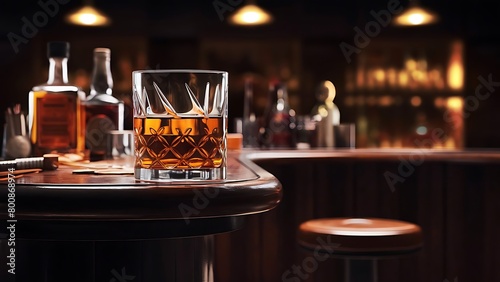 Whiskey in a glass on the background of the bar