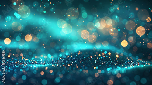 Bright Turquoise Bokeh Lights and Glitter Sparkle on Abstract Background, Ultra High Definition Quality photo