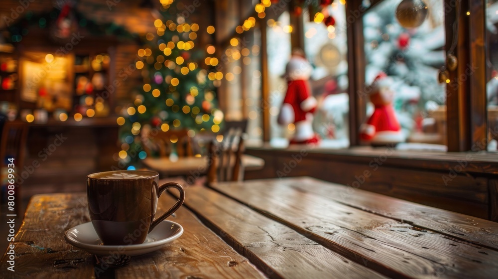 A cozy Christmas cafe with warm drinks. A cozy Christmas cafe with warm drinks.