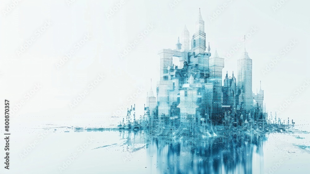 Fototapeta premium A digital castle built from data and polygons. white background