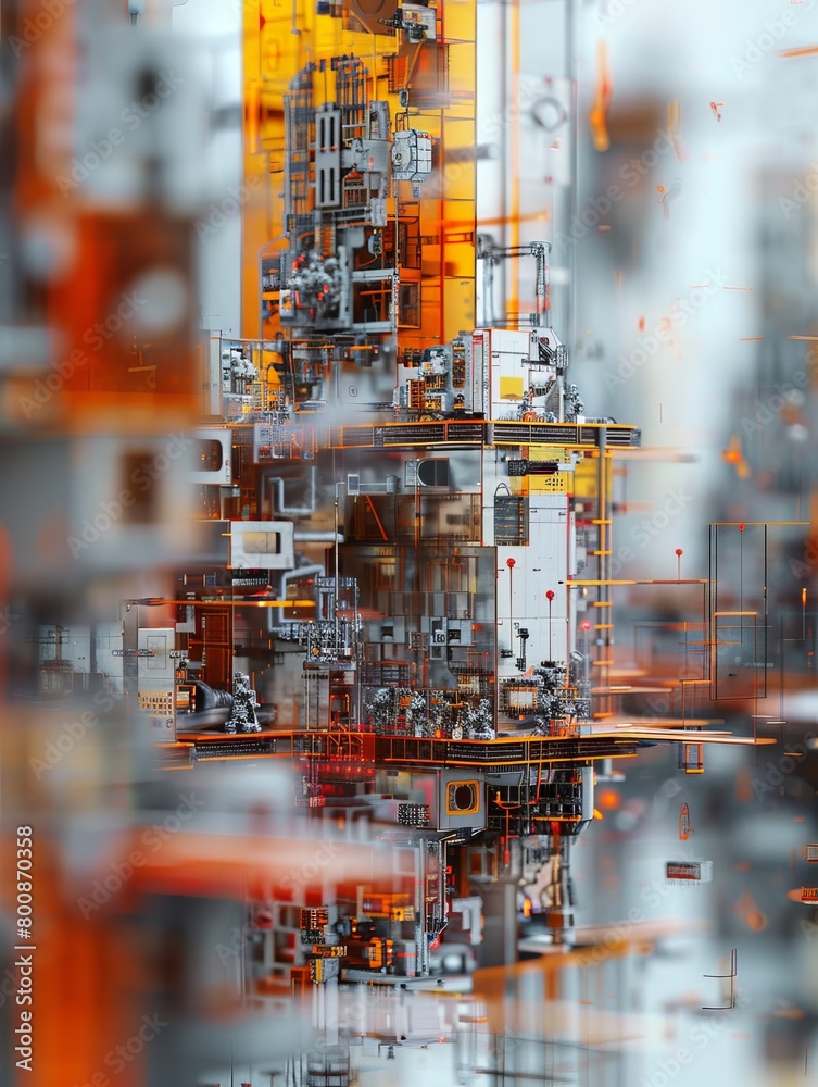 A highly detailed abstract image representing a complex technological structure with a focus on futuristic architecture and digital constructions