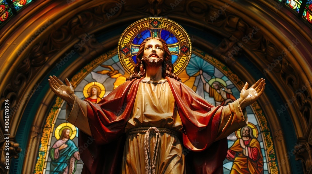 Fototapeta premium Image of Jesus Christ in the cathedral's stained glass window