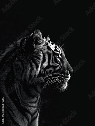 aesthetic black and white photo of a large wild tiger