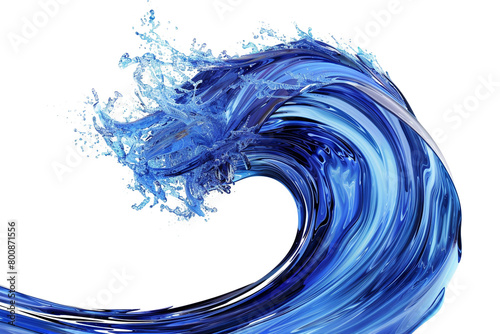 Cobalt blue wave illustration, vibrant and abstract cobalt wave isolated on white.
