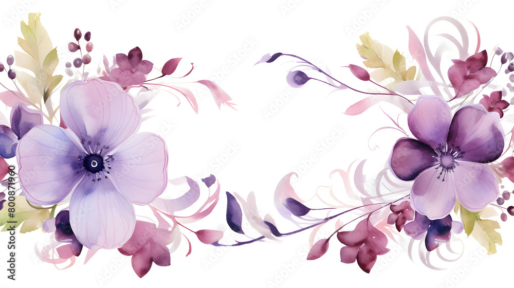 Digital vintage watercolor purple flowers abstract graphic poster web page PPT background