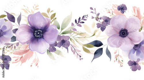Digital vintage watercolor purple flowers abstract graphic poster web page PPT background