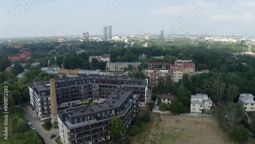 Establishing shoot showing City Skyline of European City. Northern Europe, Latvia, Riga photo