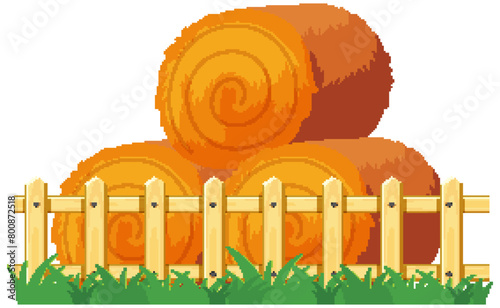 Vector illustration of hay bales and a fence.