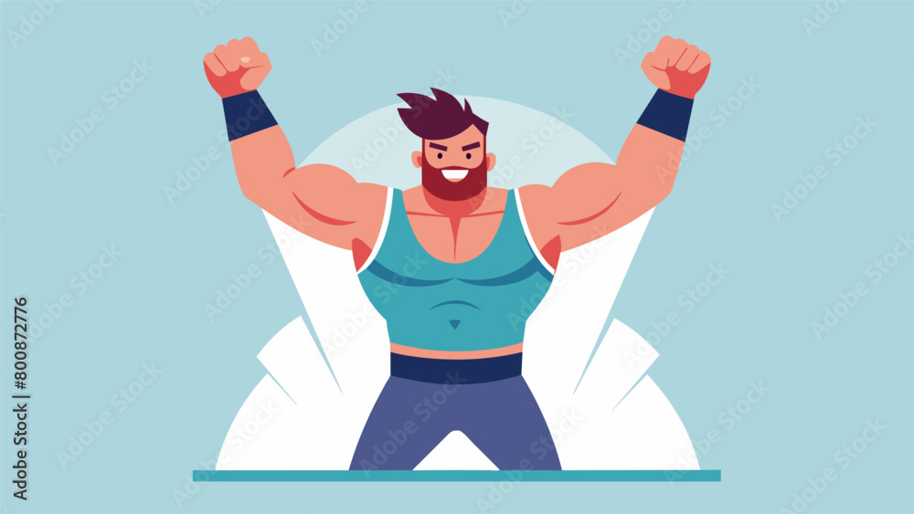 A triumphant fighter raising their arms in the air having successfully overcome their fear in sparring and emerging stronger and more confident.