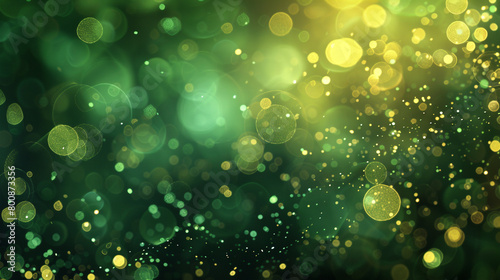 Deep Moss Green Bokeh Lights with Sparkle Glitter on Abstract Background, Realistic High Resolution Image