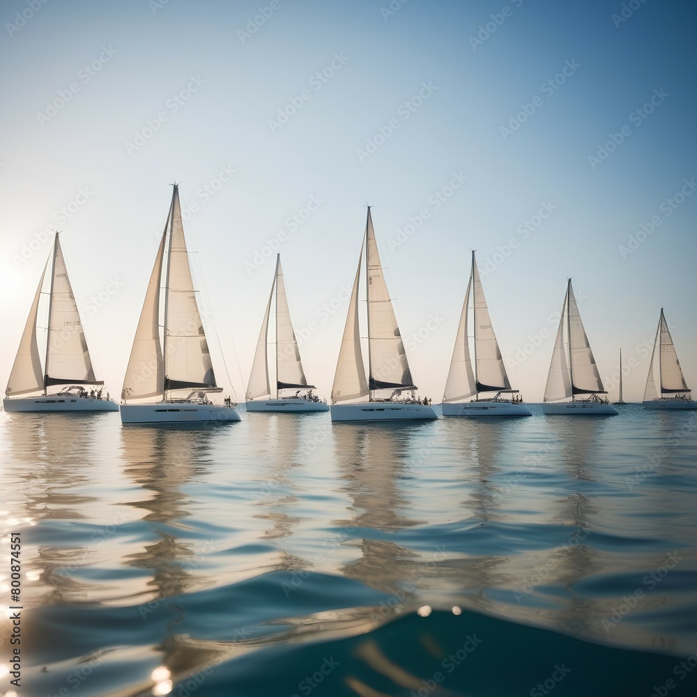 Background depicting the surface of the sea with white sailing yachts and small waves