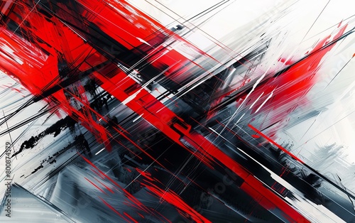 A dramatic stream of crimson red contrasts with somber black in this abstract art, conveying passion and turmoil through bold strokes