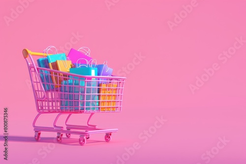 pastel 3d illustration of shopping cart on background