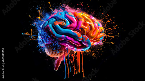 human brain full with creativity, shows multiple colors and acti photo