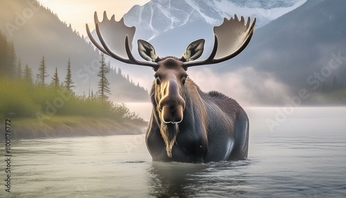 moose in the lake.moose on the water.deer in the woods.moose in the lake deer in the water photo