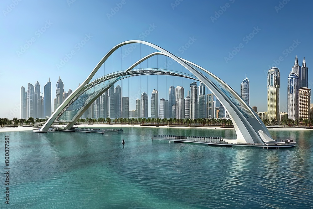 Naklejka premium Curvaceous Transparence: Floating Bridge Architecture Connecting Distant Cities