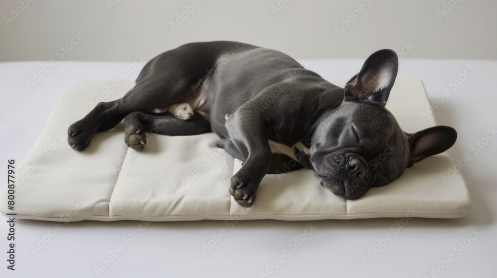 Obraz premium cute little french bulldog sleeping on a white pillow
