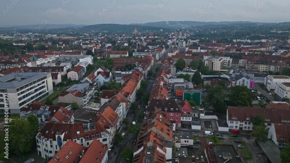 Aerial drone view of Osnabrück's Innenstadt in Germany. The old town center is known for its colorful gabled houses and centuries-old buildings. Aerial drone view of Osnabrück's Innenstadt in Germany. The old town center is known for its colorful gabled houses and centuries-old buildings.