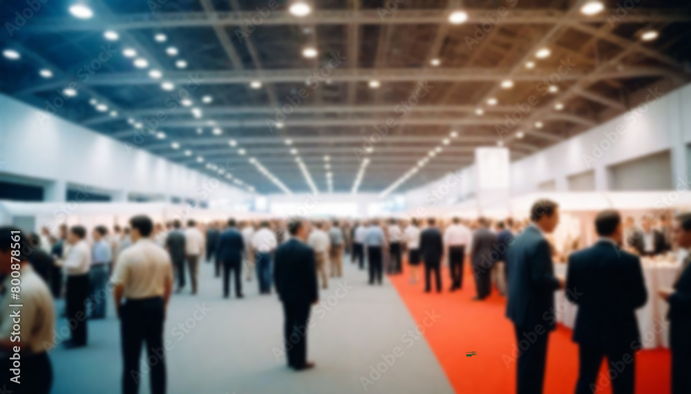 Business conference, trade fair, expo hall, crowd activity and attendees, blurred background, copy space