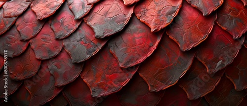 Red dragon scale pattern close-up - luxury background texture for wallpaper. photo