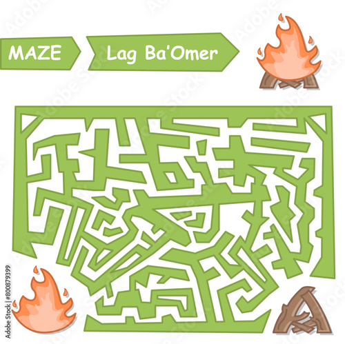 Maze puzzle in honor of the holiday Lag ba'omer. Fire on Lag ba'omer.