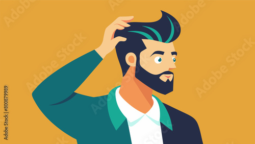 With a firm hand a man expertly styles his hair with a premium pomade taking pride in his signature look..