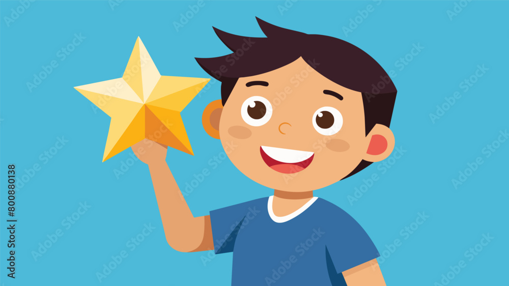 A young child proudly displaying their first origami star beaming with excitement and eager to learn more from the workshop.. Vector illustration A young child proudly displaying their first origami star beaming with excitement and eager to learn more from the workshop.. Vector illustration