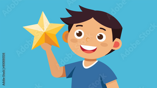A young child proudly displaying their first origami star beaming with excitement and eager to learn more from the workshop.. Vector illustration