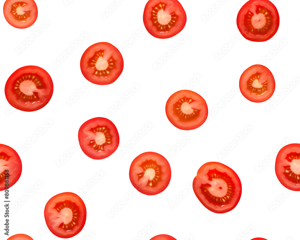 Sliced ripe tomatoes and parsley leaves in a random pattern, floating against a pure transparent background. Generative AI Sliced ripe tomatoes and parsley leaves in a random pattern, floating against a pure transparent background. Generative AI