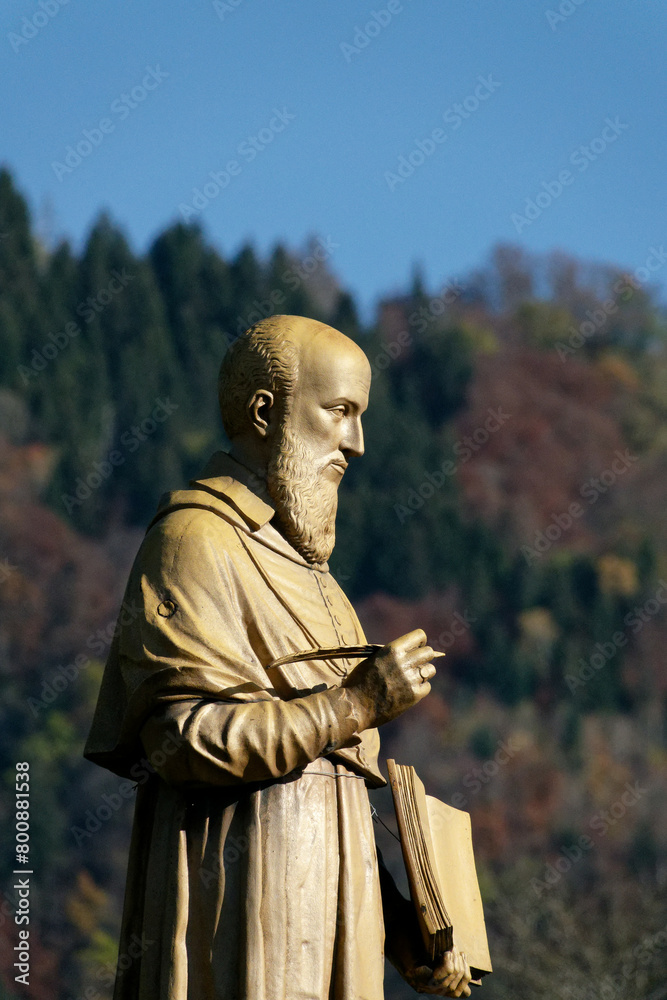 Golden statue of Saint Francis de Sales. Statue dorée de Saint François de Sales. Viuz-en-Sallaz, Haute Savoie - France	
