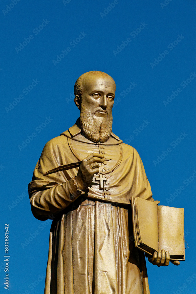 Golden statue of Saint Francis de Sales. Statue dorée de Saint François de Sales. Viuz-en-Sallaz, Haute Savoie - France	
