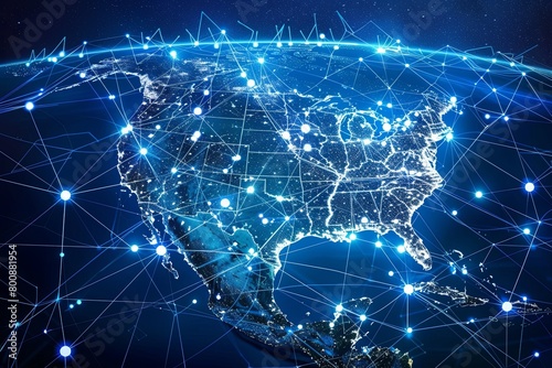 Global Cyber Technology Data Transfer Network  North America Connectivity in Blue