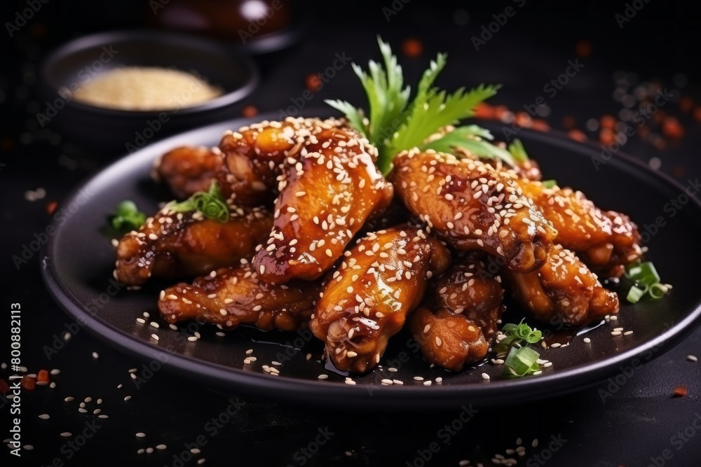 These chicken wings are coated in a sticky and flavorful sauce, making them the perfect appetizer or main course for any occasion. The chicken wings are perfectly cooked These chicken wings are coated in a sticky and flavorful sauce, making them the perfect appetizer or main course for any occasion. The chicken wings are perfectly cooked