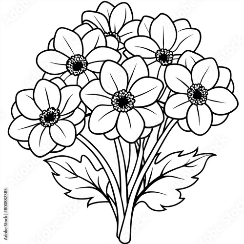 Anemone Flower  Bouquet outline illustration coloring book page design, Anemone Flower  Bouquet black and white line art drawing coloring book pages for children and adults