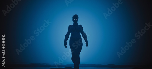Woman silhouette dark paranormal figure blue black foggy background alien 3d illustration render digital rendering