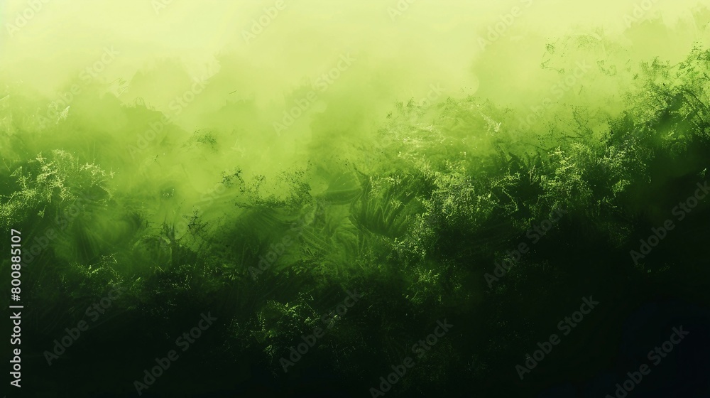 Green forest in fog