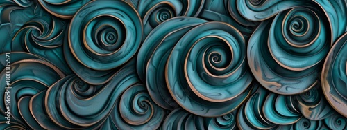 3D render of turquoise and black swirls in the style of intricate paper cutouts