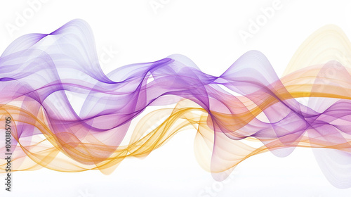 Pulsating shades of violet and yellow spectrum waveforms symbolizing technological creativity, isolated on a solid white background."
