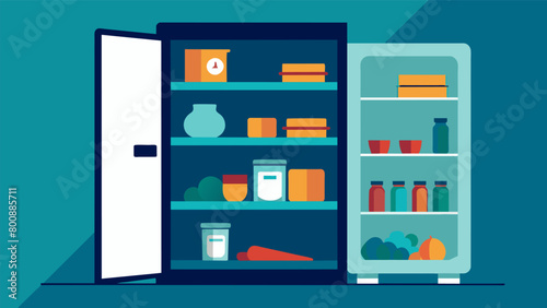 An empty fridge and pantry symbolizing the impact of financial stress on an individuals ability to afford basic necessities.