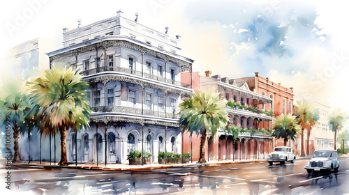 Wallpaper Mural Digital watercolor street scenery abstract graphic poster web page PPT background Torontodigital.ca