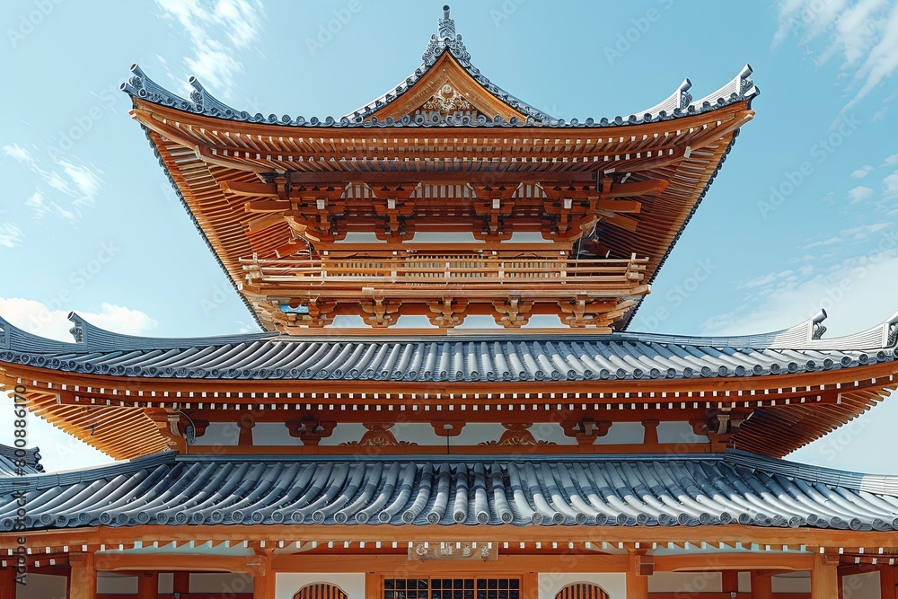 Tiered Roof Magnificence: Intricate Wooden Details of a Japanese Pagoda