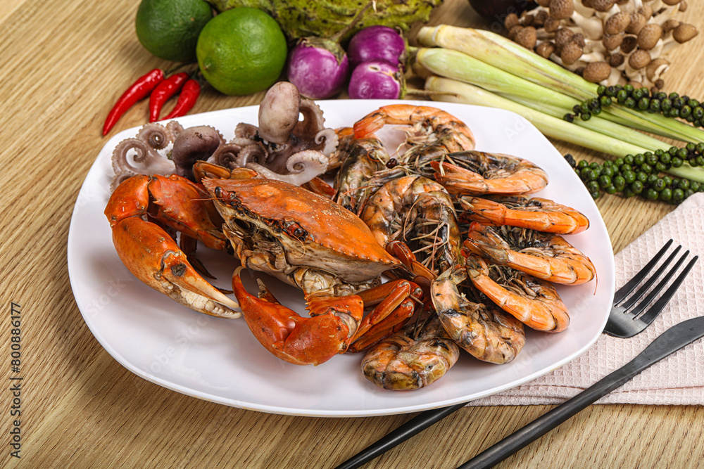 Luxury seafood mix - crab, prawn, octopus Luxury seafood mix - crab, prawn, octopus