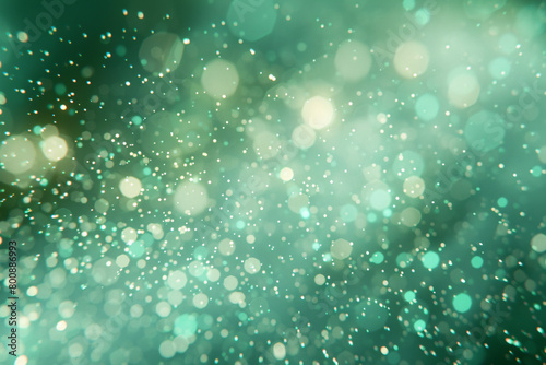 Soft Mint Green Optical Bokeh Lights on Abstract Background, Glittering Sparkle Dust Effect, Realistic Ultra HD Camera Shot